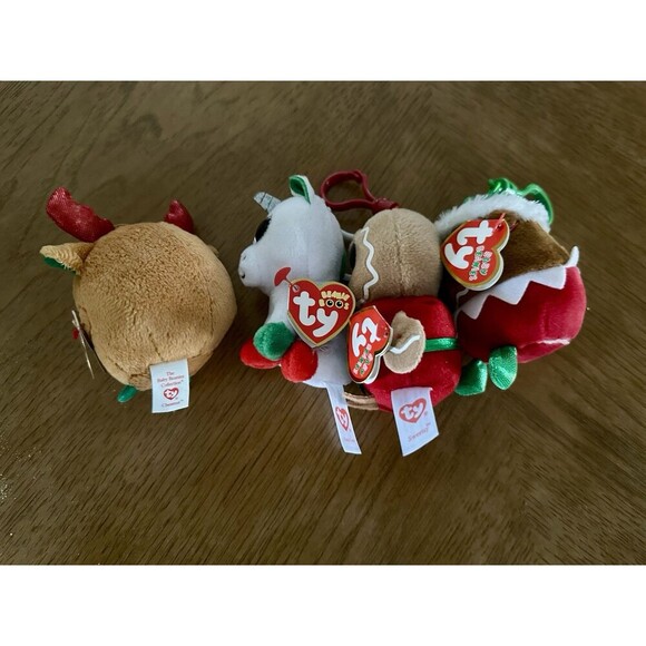 New TY Beanie Boos Plush Keychain Bag Clips Set Lot Holiday Christmas Festive - Picture 2 of 3